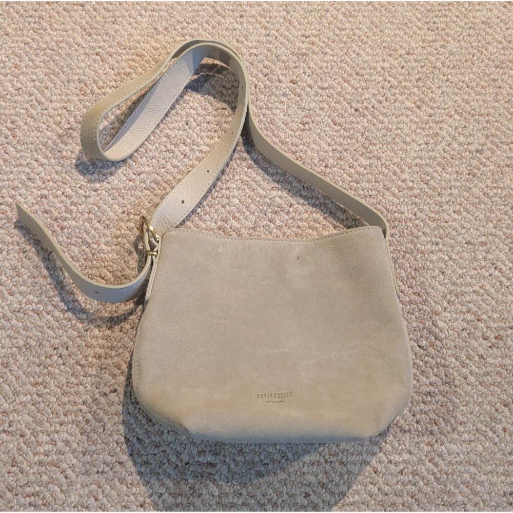 Margot New York Kaye Mini Bucket Suede Leather Crossbody Bag Tan Beige